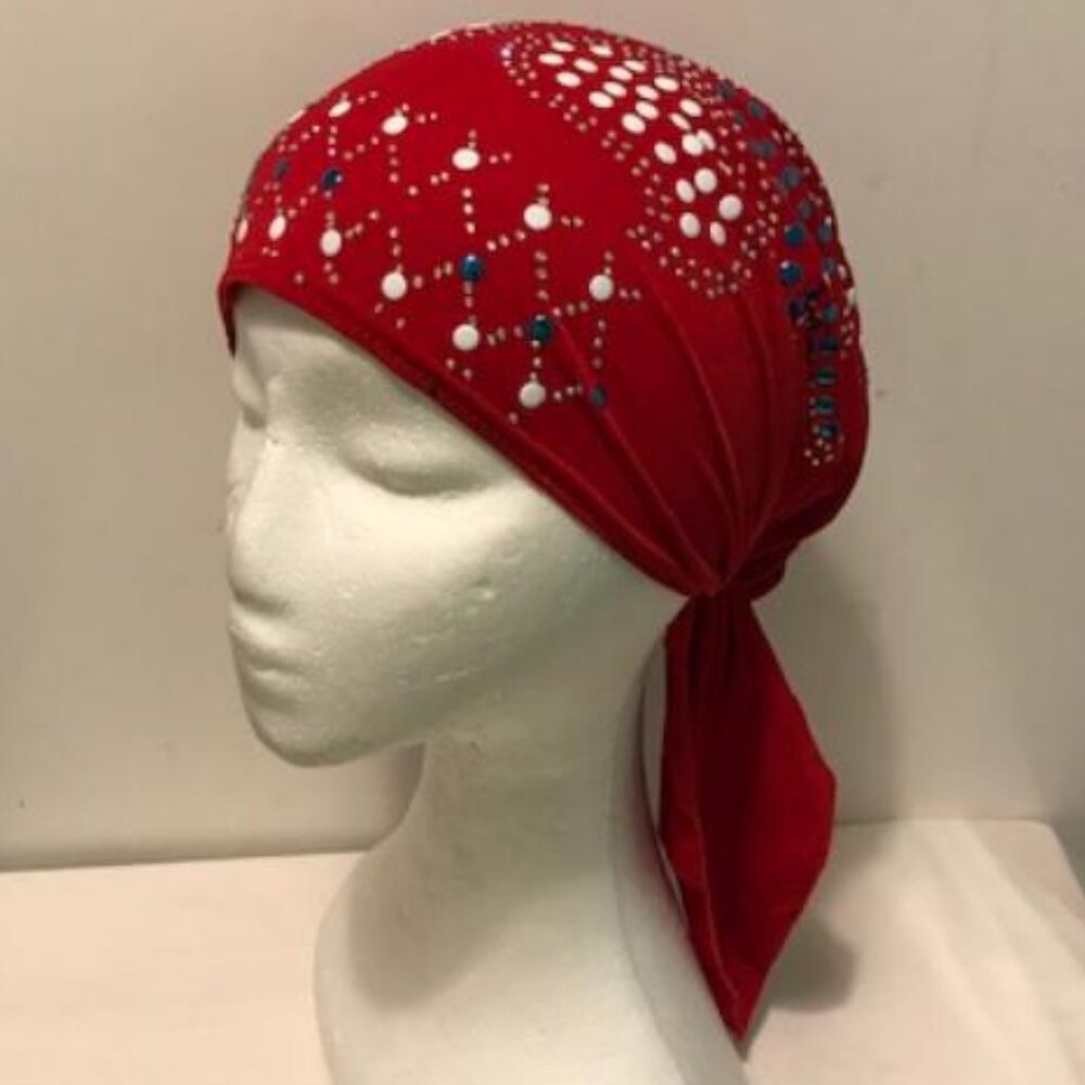 RED Pre-Tied Stud Fashion Cap Slip On Bonnet Hijab Undercap #1
